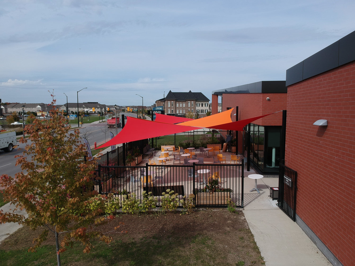 business showcasing multiple shade sails for cost-effective shade solutions.